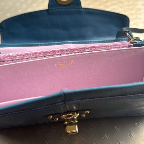 Coach Archive vintage green-blue leather Hampton Lindsey Turnlock wristlet - Picture 7 of 7